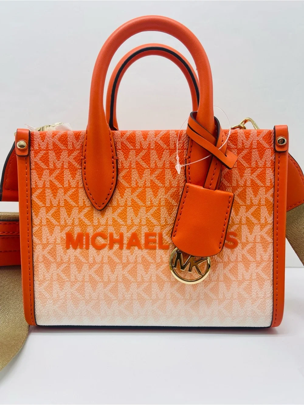 Michael Kors Mirella Extra-Sm Ombré Logo Crossbody XBODY Shopper Bag Poppy  NWT